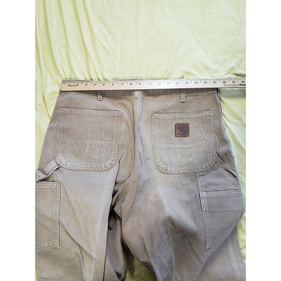 VTG Carhartt Carpenter Pants Mens 34x32 Beige Brown Canvas Utility Distressed - Picture 14 of 16
